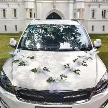 Svadobná výzdoba z umelých kvetín na auto, biela CJ2207973
