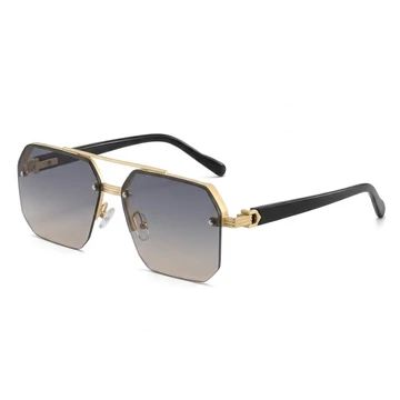 BERTANS Retro kovové slnečné okuliare so zlatým rámom a hnedo-sivými prechodovými sklami JL9111547-4