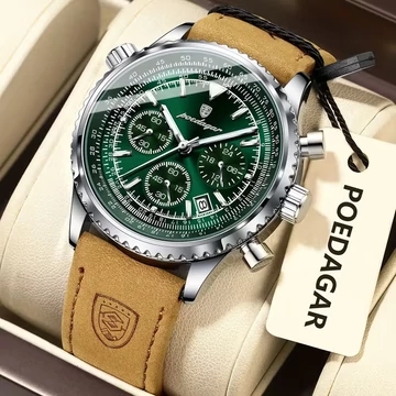 Pánske športové chronografické hodinky striebro-zelené VP6273124