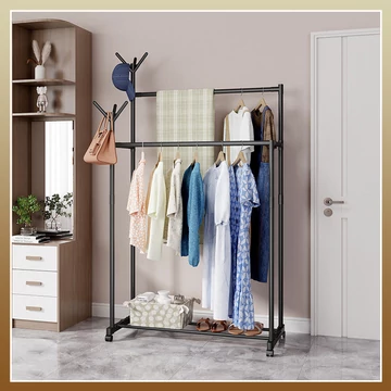 Sorno V3 dvojitý teleskopický stojan na oblečenie s háčikmi holm9617