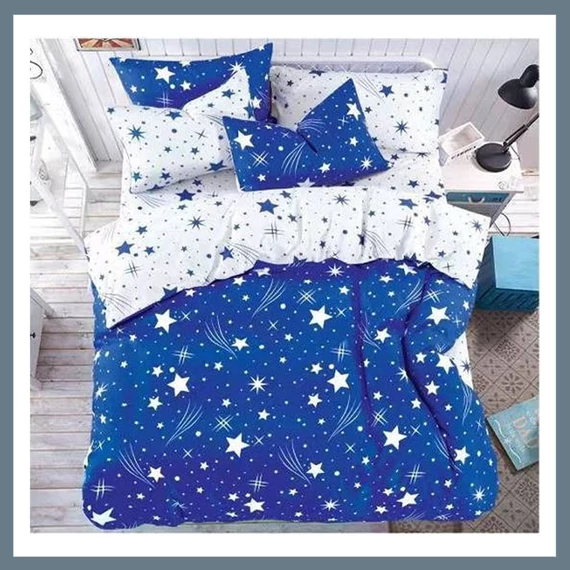 7-dielna súprava posteľnej bielizne PLÜSS, vzor padajúcich hviezd, tmavomodrá HCS-S