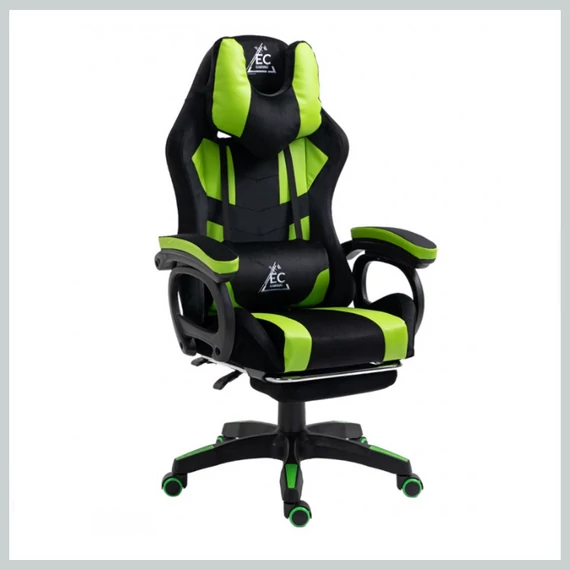 Otočná herná stolička "STUDENT" s podnožkou a masážnym vankúšom, zelená KO23ZIE