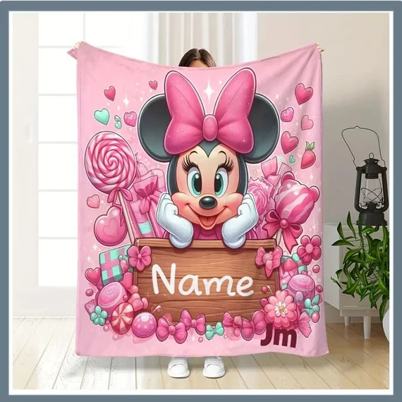 Minnie myška vzorovaná deka – možné prispôsobiť menom 130 × 150 cm JL1307671