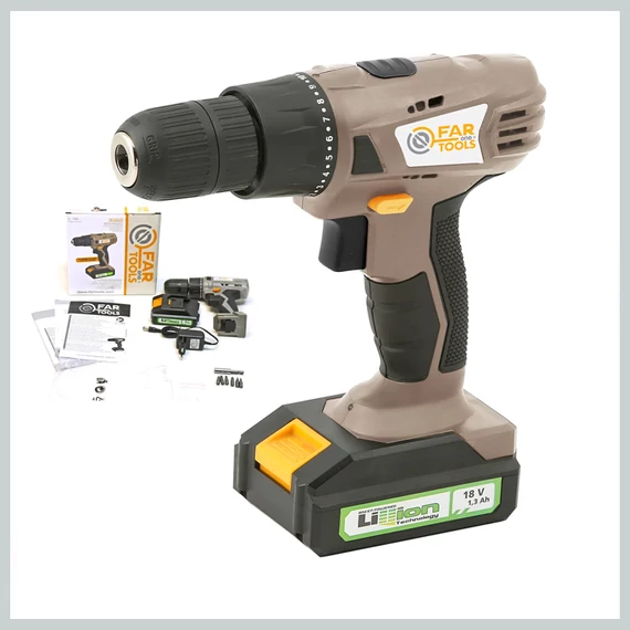 Far Tools akumulátorový vŕtací skrutkovač 18V Li-Ion 1,3Ah 215117