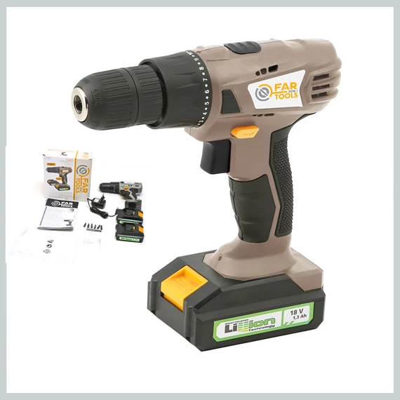 Far Tools akumulátorový vŕtací skrutkovač 18V Li-Ion – 1,3 Ah 215118