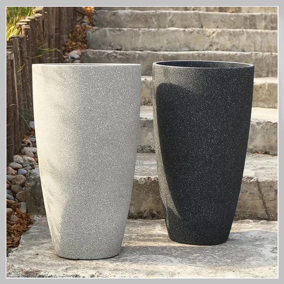 Veľký vodotesný kvetináč s odtokom – 53 x 30 cm, granitový vzhľad, so stojanom na vonkajšie použitie (RA2127701)
