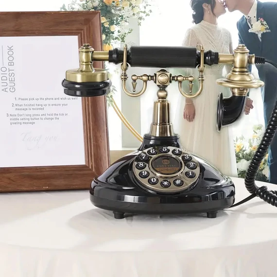 Retro štýlová Audio Guest Book – Hlasová kniha hostí na svadby, čierna farba (JB126810-B)
