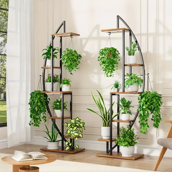 Moderný dvojitý polkruhový stojan na kvety – 6 úrovní, výška 160 cm (TE767072)