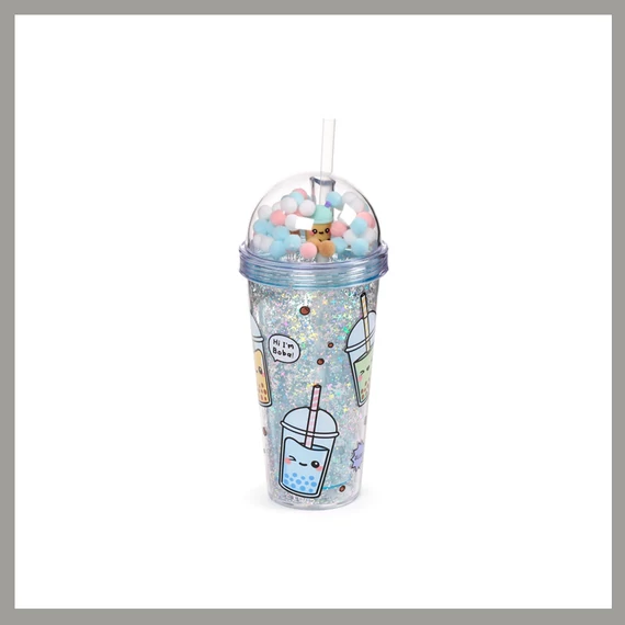 Trblietavý pohár na bubble tea s viečkom a slamkou CUP83