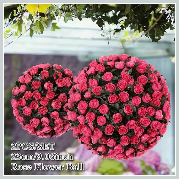 Dekoratívne guľe z umelých ruží – 2-dielna sada (23 cm), cyklámenové – CT2402571-c