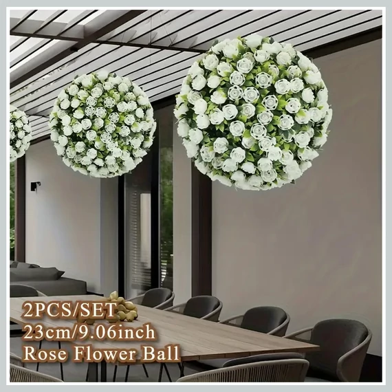 Dekoratívne guľe z umelých ruží – 2-dielna sada (23 cm), biele – CT2402571-f