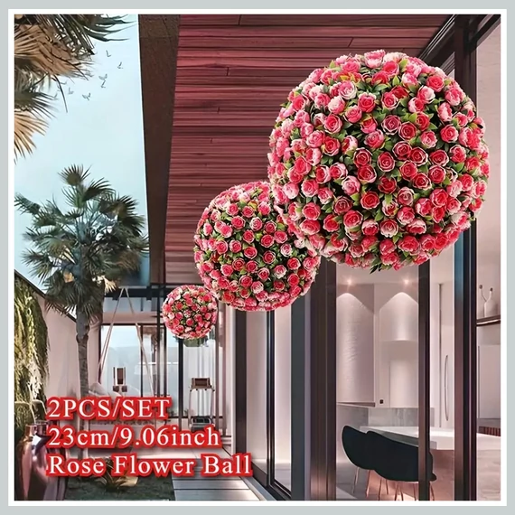 Dekoratívne guľe z umelých ruží – 2-dielna sada (23 cm), červené – CT2402571-p