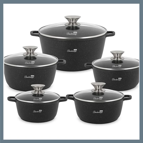 Bachmayer BM-7816 – 10-dielna súprava hrncov s granitovým povrchom (čierna)