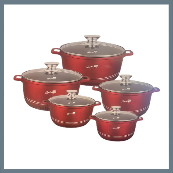 Bachmayer BM-8822 – 10-dielna prémiová súprava hrncov s granitovým povrchom (červená)