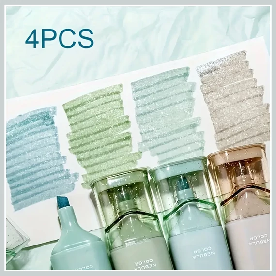 Súprava 4 trblietavých zvýrazňovačov – Nebula Color (zelené a pastelové odtiene) DW507694-zn