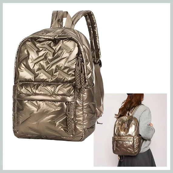 Lesklý prešívaný batoh – zlatý EQ1913613-a