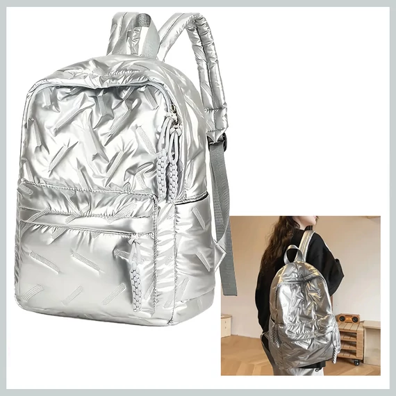 Lesklý prešívaný batoh – strieborný EQ1913613-e