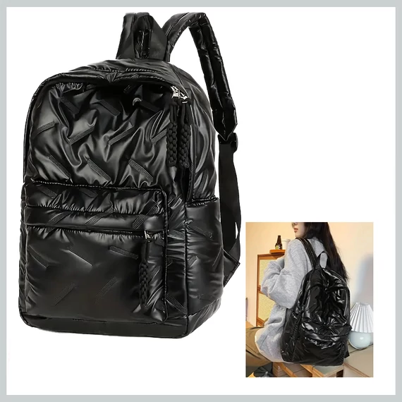 Lesklý prešívaný batoh – čierny EQ1913613-f