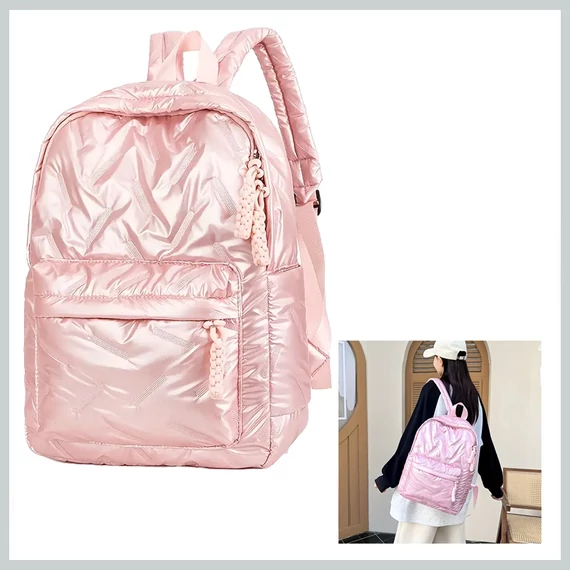 Lesklý prešívaný batoh – ružový EQ1913613-r