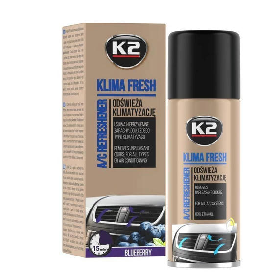 K2 Klima Fresh – sprej na čistenie a osvieženie klimatizácie s vôňou čučoriedky, 150 ml K222BB