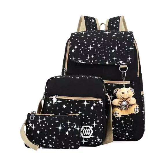 Školský set s hviezdičkami – 3-dielny, čierny KBL-1143-01-F