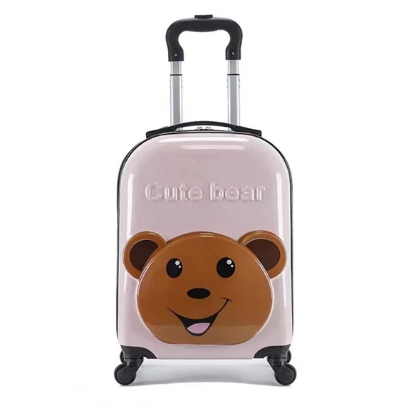 Detský kufor na kolieskach – ružový s motívom medvedíka, so zámkom WP05