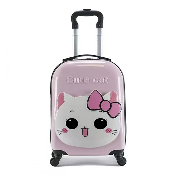 Detský kufor na kolieskach – ružový s motívom mačičky WP06