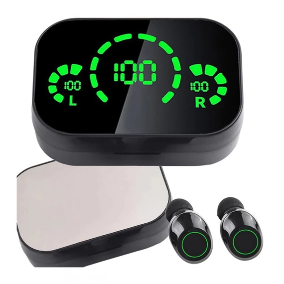 Bezdrôtové Bluetooth slúchadlá s LED nabíjacím puzdrom a mikrofónom – čierne 06356