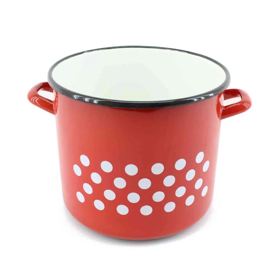 Smaltovaný červený hrniec s bielymi bodkami, 23 cm 5999036107898