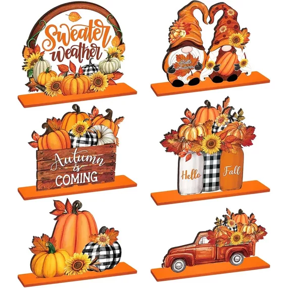 6-dielna jesenná súprava stolových dekorácií – drevená výzdoba FG3858733