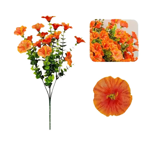 8-dielna sada žiarivo oranžových umelých kvetinových kytíc – na vonkajšiu dekoráciu NF3249851
