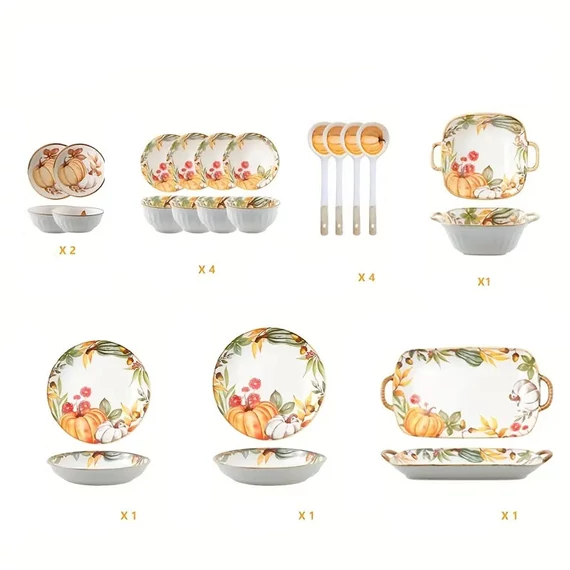 14-dielna Keramická Jedálenská Súprava s Tekvicovým Motívom NF200763-2