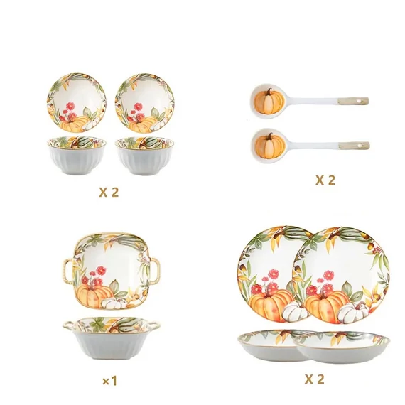 7-dielna Keramická Jedálenská Súprava s Tekvicovým Motívom NF200763