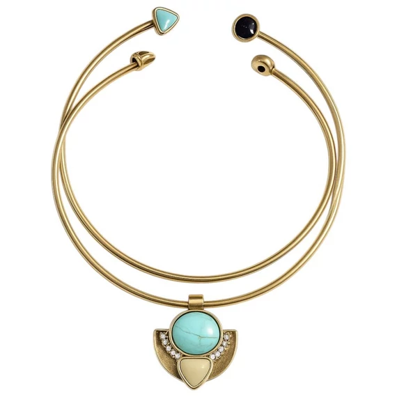 Dvojitý Zlatý Náhrdelník – s Tyrkysovými Ozdobnými Kameňmi N229