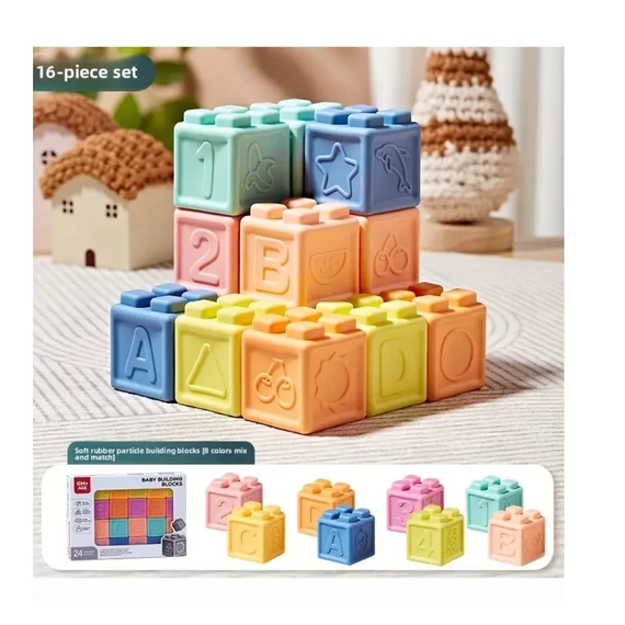 Sada mäkkých gumových stavebných kociek – 16 kusov – KR1767389