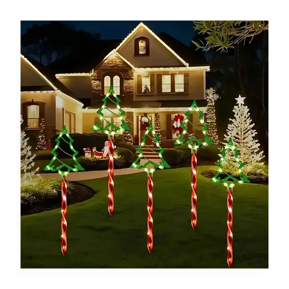 Vianočná záhradná dekorácia na solárny pohon – svetlá v tvare borovice, 5 kusov – NX1758266