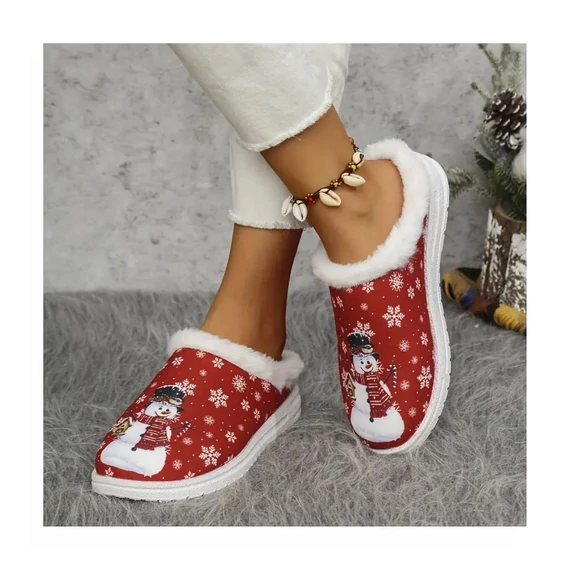Vianočné dámske papuče – vzor snehuliak, červené – TH5563956