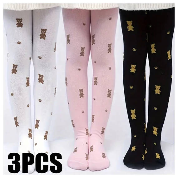 Detský set pančúch pre dievčatá – 3 ks, s medvedím motívom AT3578342