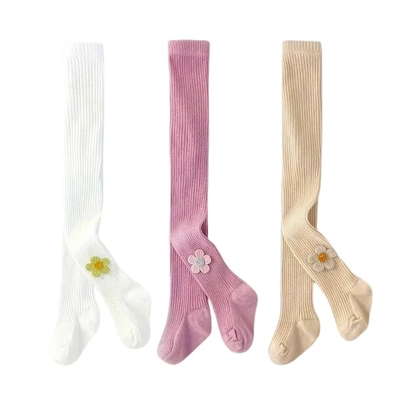Detský set pančúch pre dievčatá – 3 páry, s kvetinovou výšivkou GG127995-3