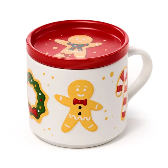 Súprava hrnčeka s podložkou/viečkom – Perníkový motív XMUGC37