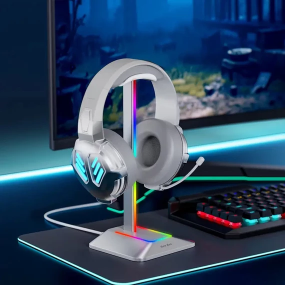 Stojan na slúchadlá s LED RGB podsvietením, USB pripojením – čierny GV578467-feh