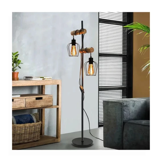 Stojaca lampa s kombináciou dreva a kovu – KL430737