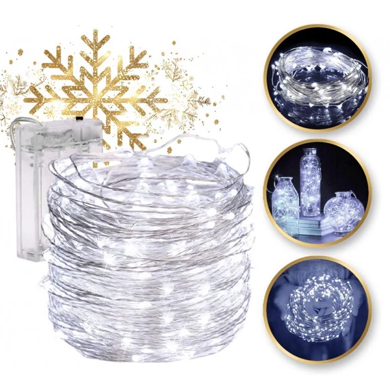 Vnútorné vianočné LED reťazové svetlá – 100 LED diód, studená biela LAMP24B