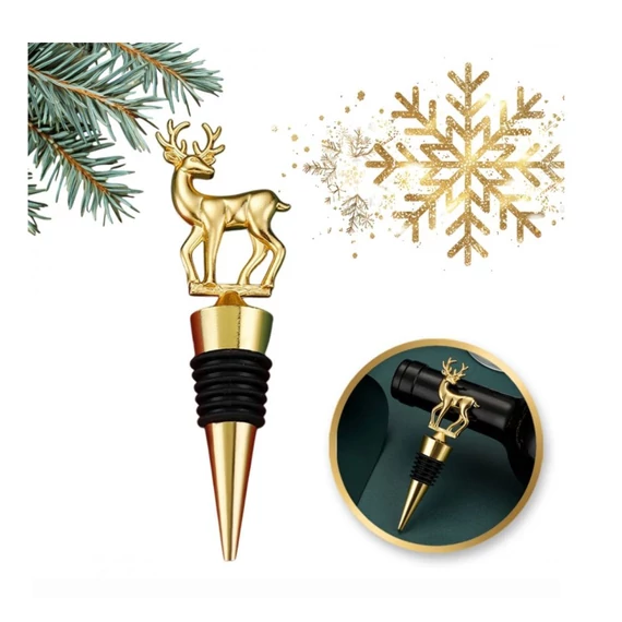 Zátka na fľašu vína – so zlatým motívom jeleňa (3 × 11,4 cm) AB04