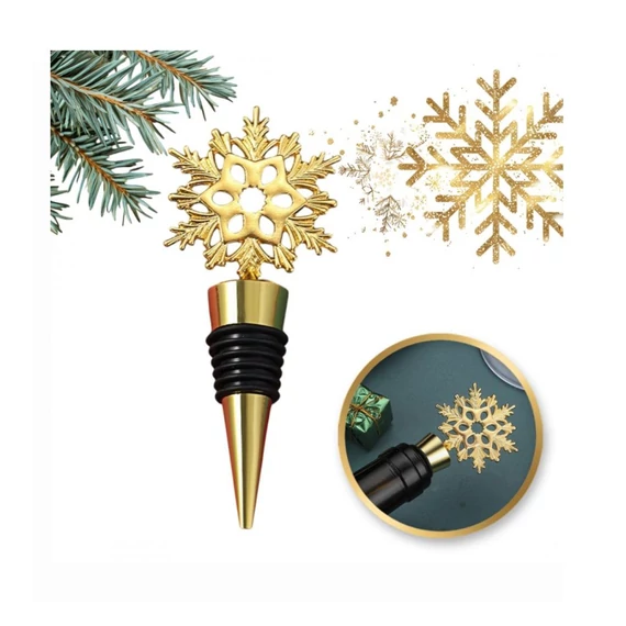 Zátka na fľašu vína – motív zlatých snehových vločiek (AB05)
