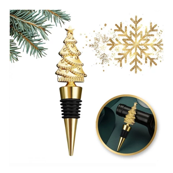 Zátka na fľašu vína – motív zlatého vianočného stromčeka AB06