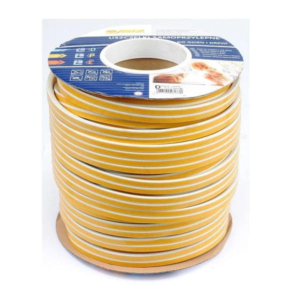 Tesnenie z EPDM pre okná a dvere — profil D 9×7,4 mm, 100 m, biele TO-76757