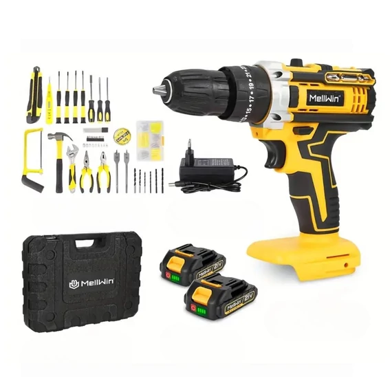 Sada akumulátorovej vŕtačky MellWin – 21 V, s 2 batériami, 44 príslušenstvom a kufríkom CE3287149-4