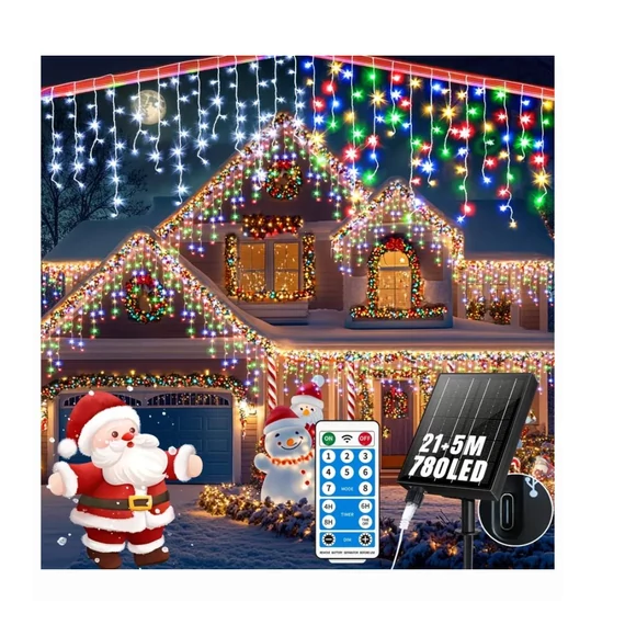 Solárne LED svetelné reťazce v tvare ľadových cencúľov – 23,29 m, 780 LED diód, s diaľkovým ovládaním DU359771