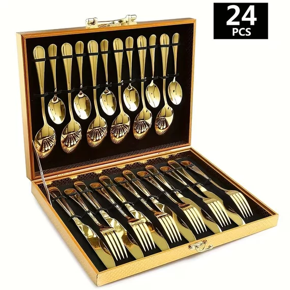 24-dielna zlatá sada príborov – nerezová oceľ BE597192